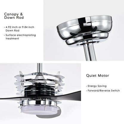 ABS Blades Ceiling Fan With Lights And Remote 6 Speeds Adjustable DC Motor Modern Ceiling Fan With 3 ABS Fan Blades & 2