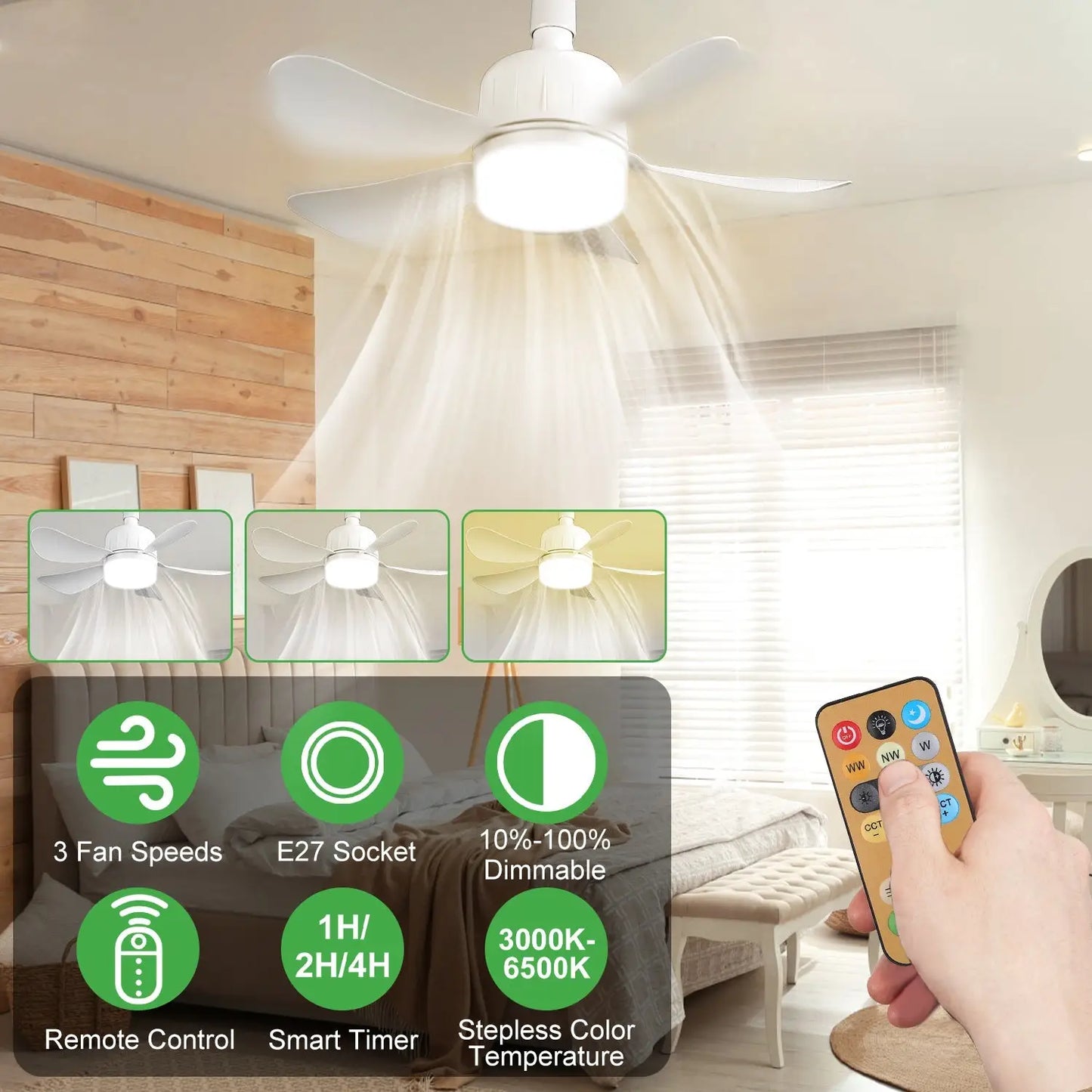 Ceiling Fan with Light LED for Cool Air & Custom Glow - White - Ceiling Fan Light