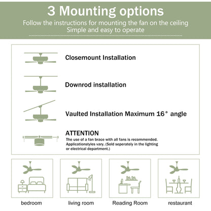 Ceiling Fan With Remote Control No Lights,Modern Reversible DC Motor Indoor 3 Blades Ceiling Fans For Patio Bedroom