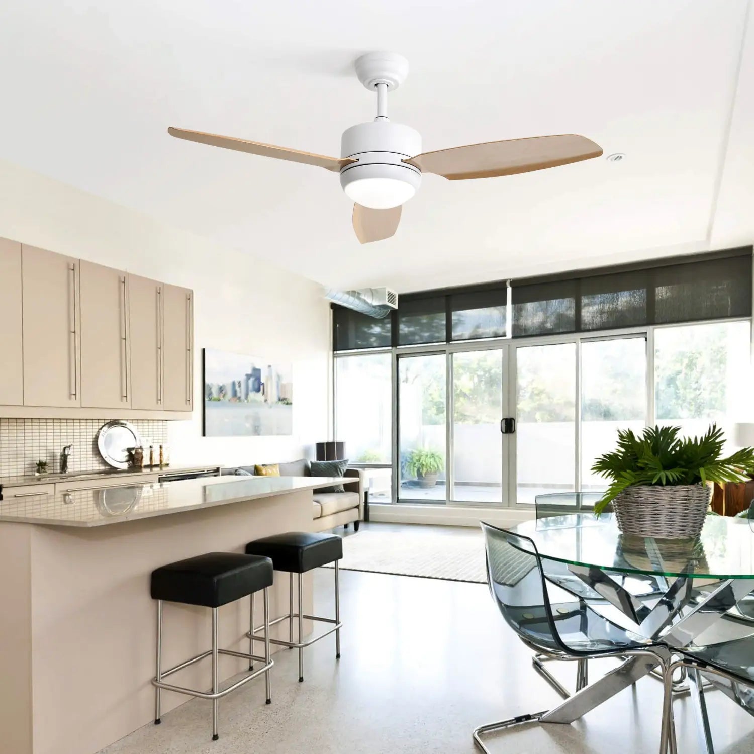 Ceiling Fans with Light with Reversible DC Motor and Adjustable Speed - White - Ceiling Fan