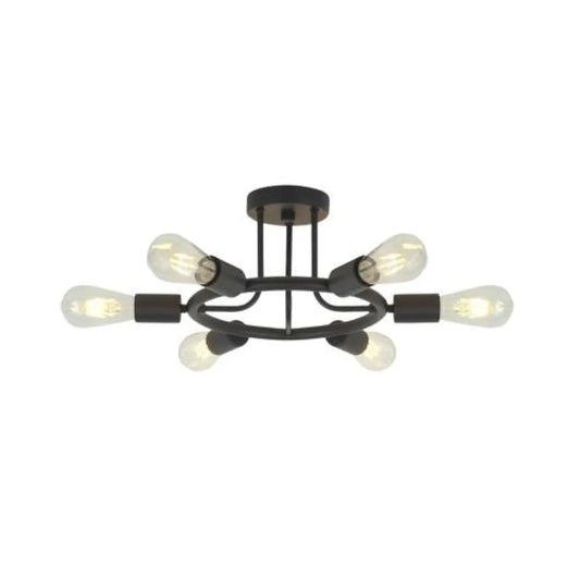 6 Lamps Modern Sputnik Lamp Semi Recessed Chandelier Black Black 12V Hanging Light