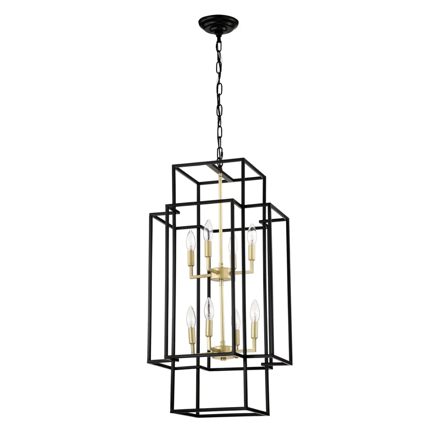 8-Light Metal Lantern Tiered Pendant Hanging Light Fixtures Industrial Farmhouse Adjustable Height Chandeliers