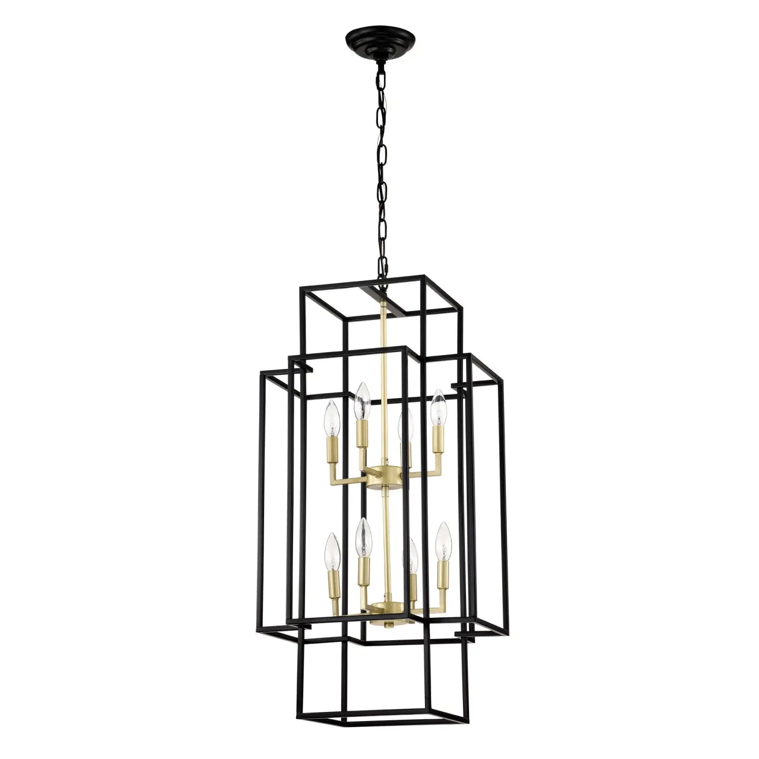 8-Light Metal Lantern Tiered Pendant Hanging Light Fixtures Industrial Farmhouse Adjustable Height Chandeliers