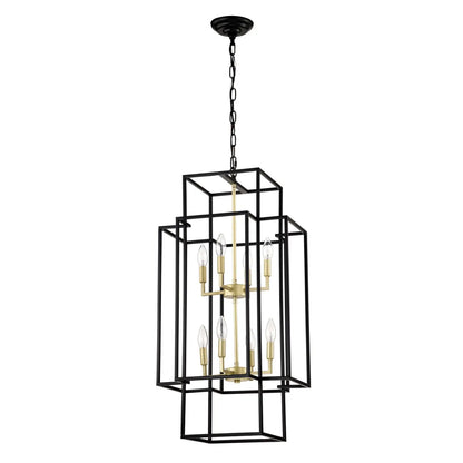 8-Light Metal Lantern Tiered Pendant Hanging Light Fixtures Industrial Farmhouse Adjustable Height Chandeliers
