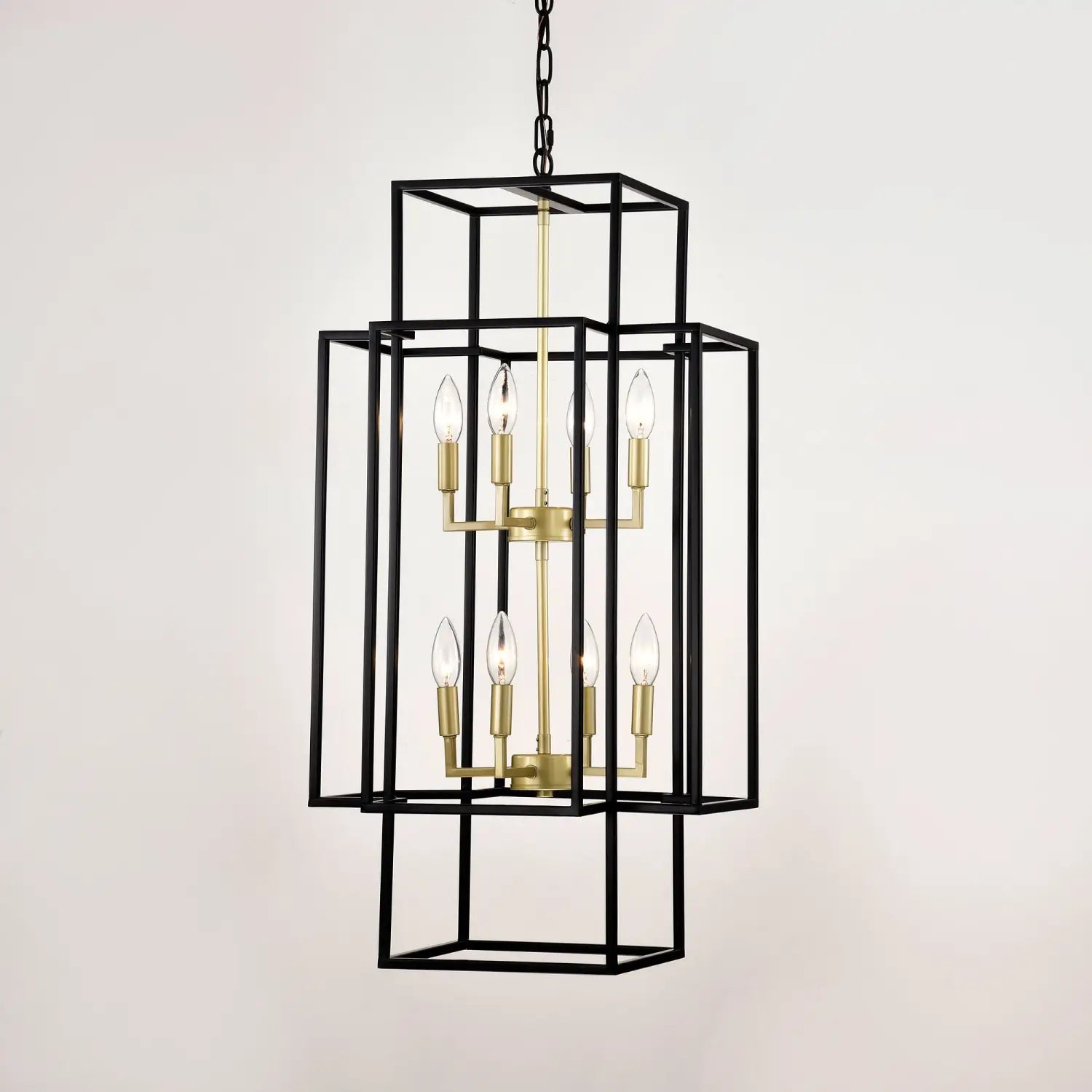 8-Light Metal Lantern Tiered Pendant Hanging Light Fixtures Industrial Farmhouse Adjustable Height Chandeliers