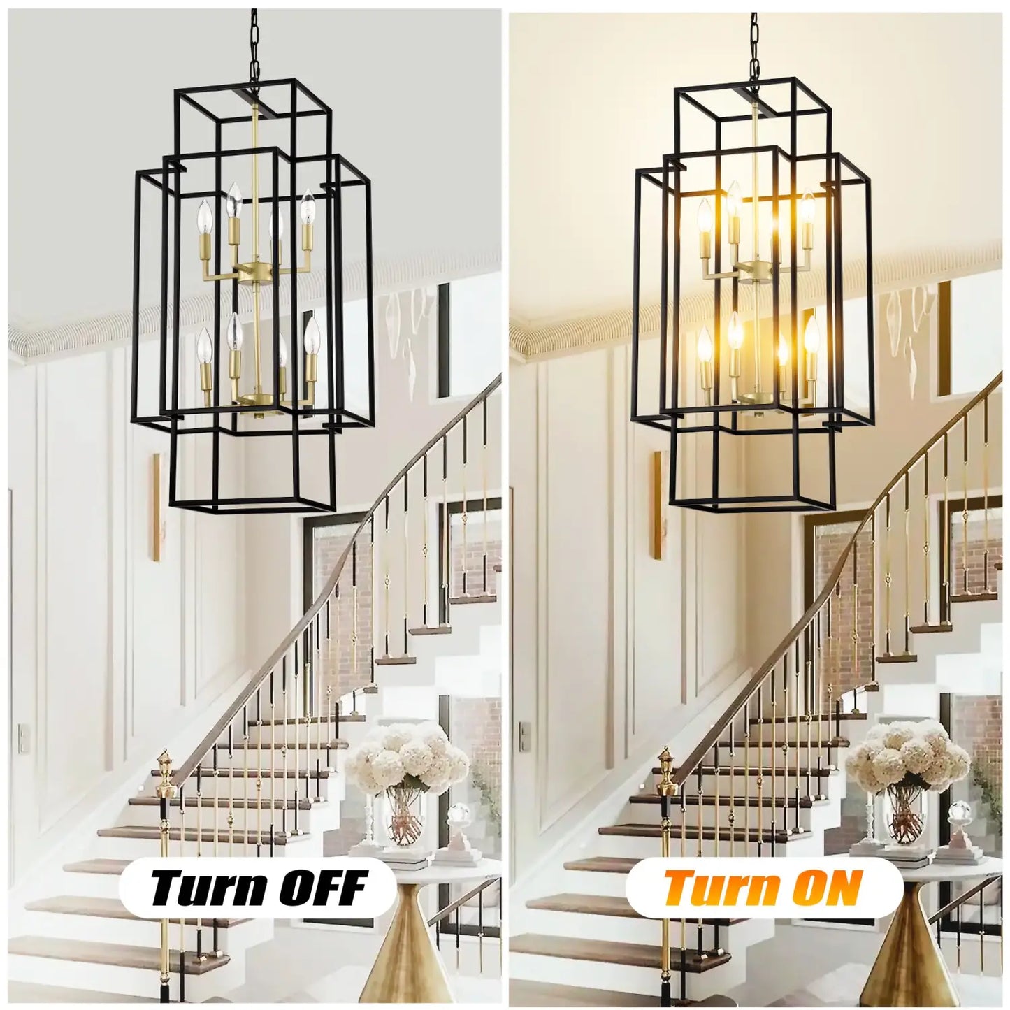 8-Light Metal Lantern Tiered Pendant Hanging Light Fixtures Industrial Farmhouse Adjustable Height Chandeliers