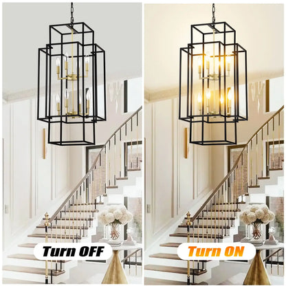 8-Light Metal Lantern Tiered Pendant Hanging Light Fixtures Industrial Farmhouse Adjustable Height Chandeliers