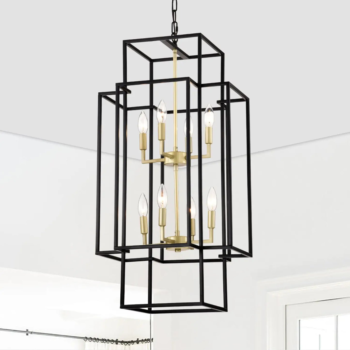 8-Light Metal Lantern Tiered Pendant Hanging Light Fixtures Industrial Farmhouse Adjustable Height Chandeliers