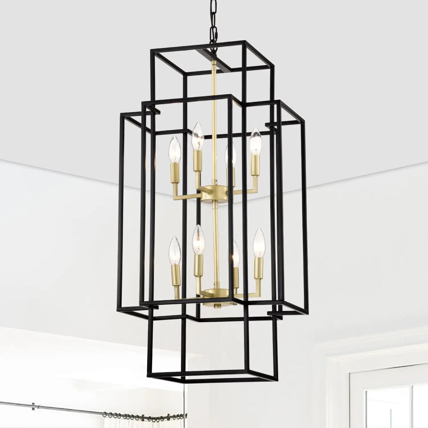 8-Light Metal Lantern Tiered Pendant Hanging Light Fixtures Industrial Farmhouse Adjustable Height Chandeliers