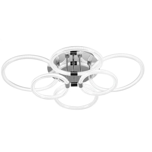 Ceiling Light Mount with 6 Rings Dimmable LED & Remote Control - Chrome Plating - Ceiling Light