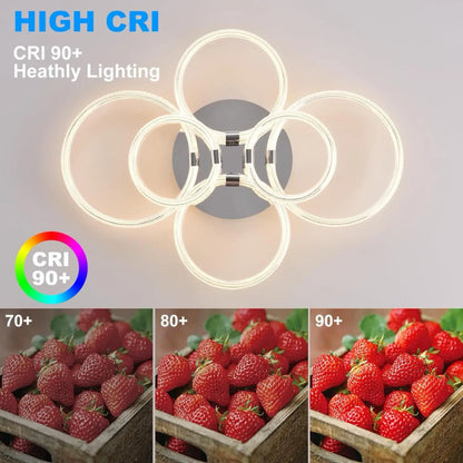 Ceiling Light Mount with 6 Rings Dimmable LED & Remote Control - Chrome Plating - Ceiling Light