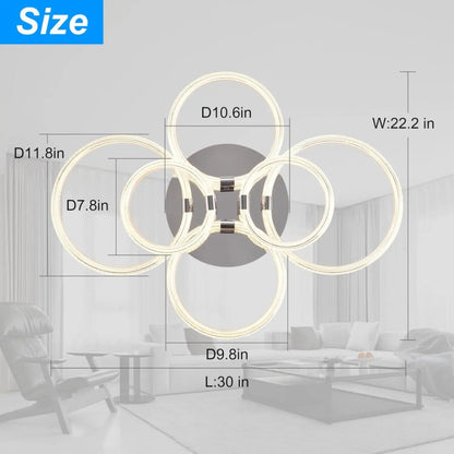 Ceiling Light Mount with 6 Rings Dimmable LED & Remote Control - Chrome Plating - Ceiling Light