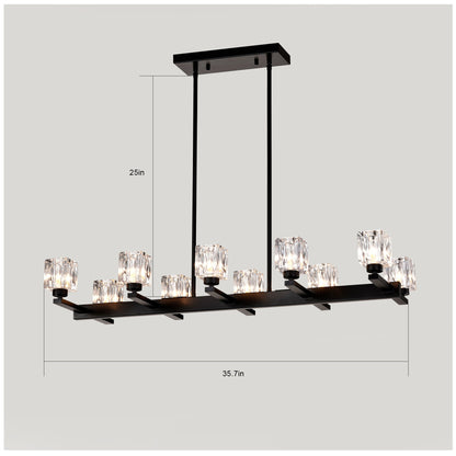 Chandelier Lights for Living Room with Modern Black Crystal & 10 Light Fixture Matte Black 12V Hanging Light
