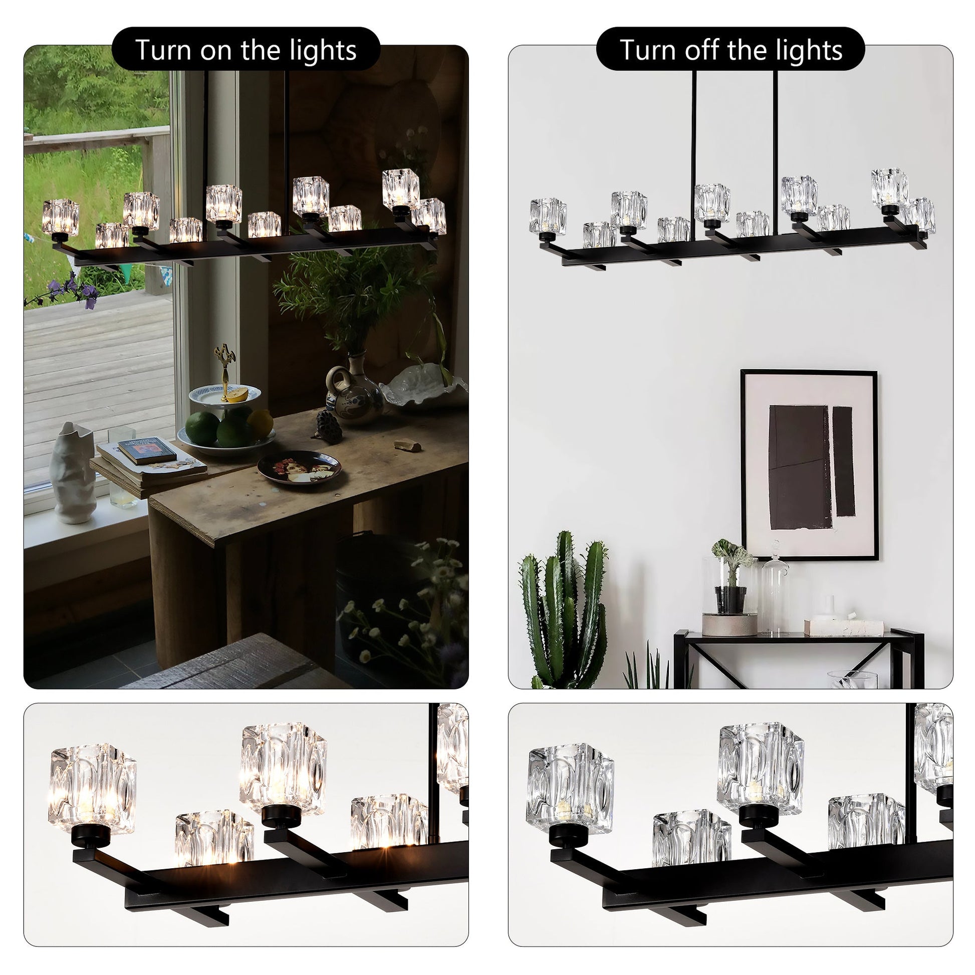 Chandelier Lights for Living Room with Modern Black Crystal & 10 Light Fixture Matte Black 12V Hanging Light