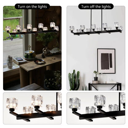 Chandelier Lights for Living Room with Modern Black Crystal & 10 Light Fixture Matte Black 12V Hanging Light