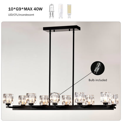 Chandelier Lights for Living Room with Modern Black Crystal & 10 Light Fixture Matte Black 12V Hanging Light