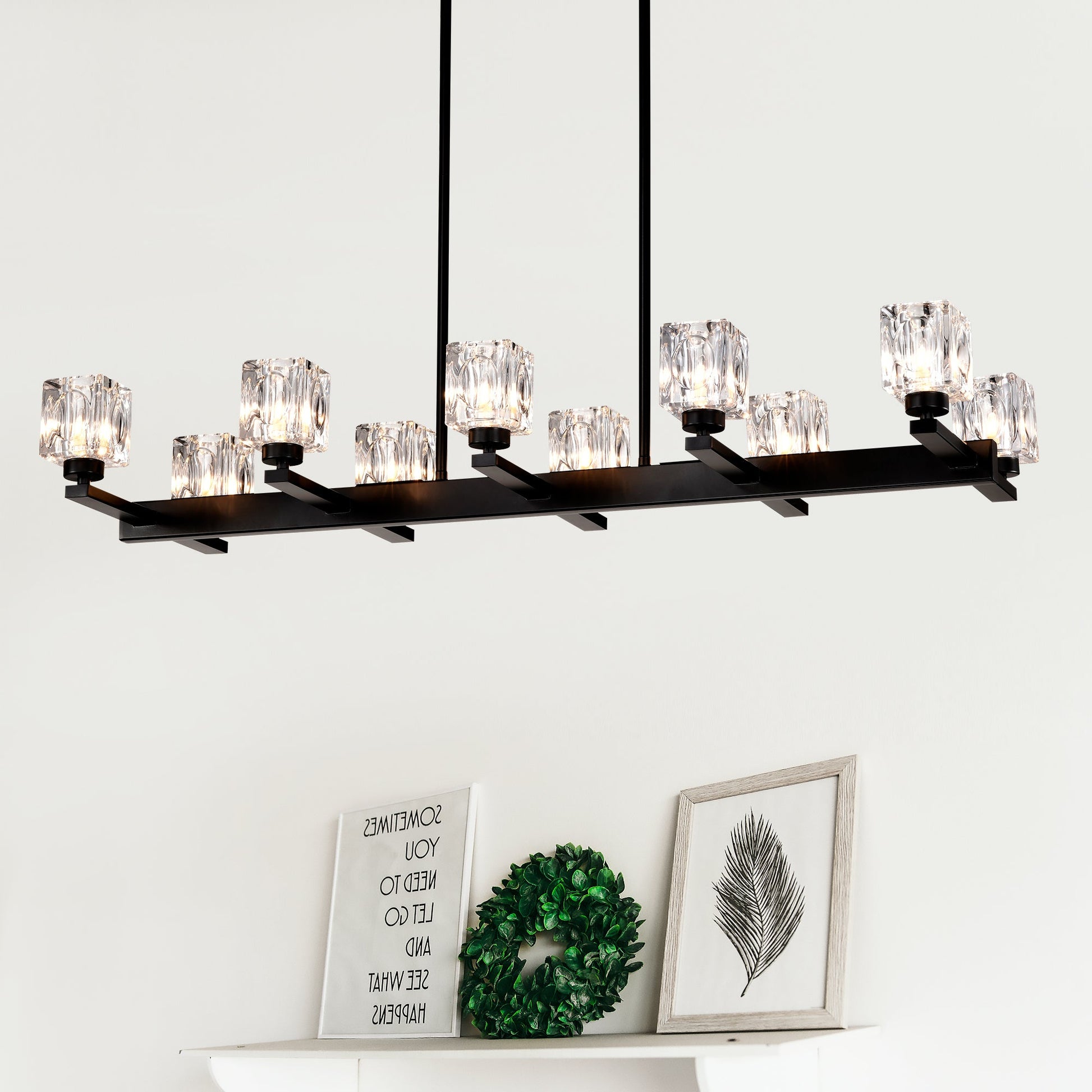 Chandelier Lights for Living Room with Modern Crystal Design & 10 Light Fixture Matte Black 12V Hanging Light