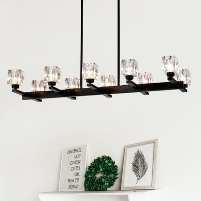 Chandelier Lights for Living Room with Modern Crystal Design & 10 Light Fixture Matte Black 12V Hanging Light