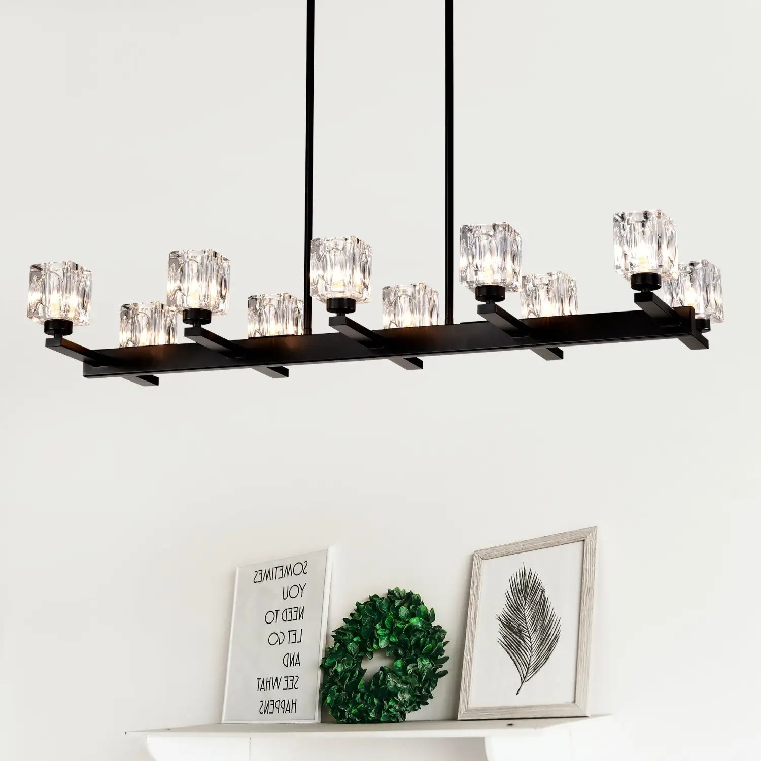 Chandelier Lights for Living Room with Modern Crystal Design & 10 Light Fixture Matte Black 12V Hanging Light