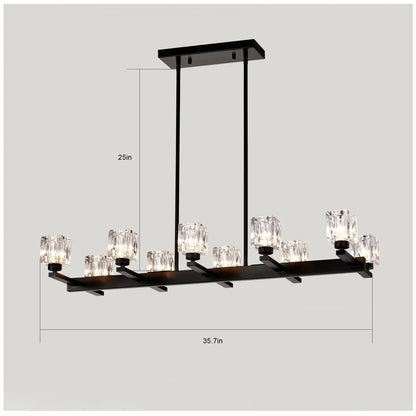 Chandelier Lights for Living Room with Modern Black Crystal & 10 Light Fixture Matte Black 12V Hanging Light