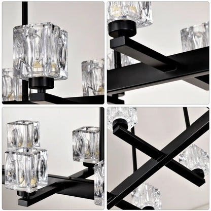 Chandelier Lights for Living Room with Modern Crystal Design & 10 Light Fixture Matte Black 12V Hanging Light