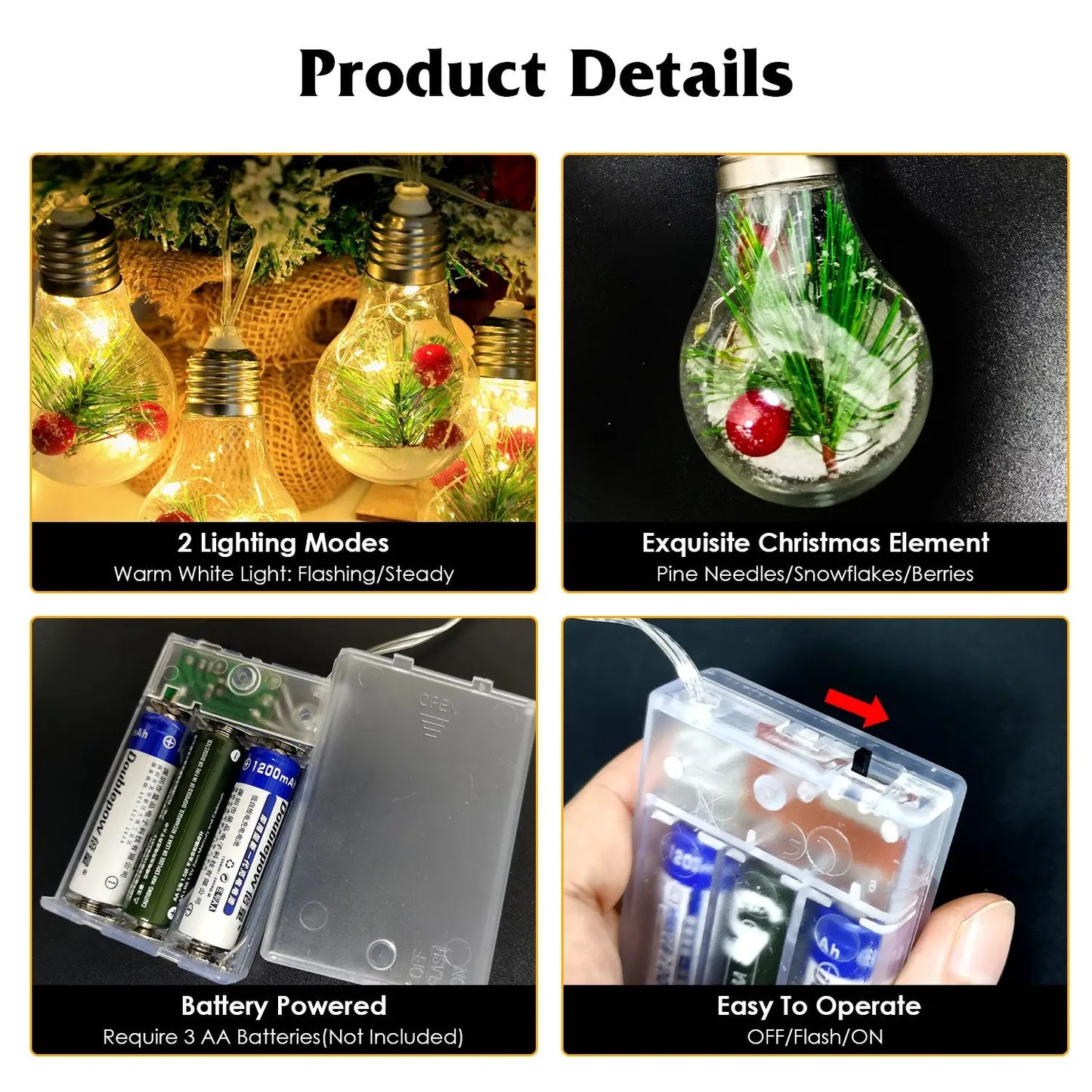 Christmas Globe Lights – Warm String LED Festive Indoor Decor - Warm White - Decorative Lights