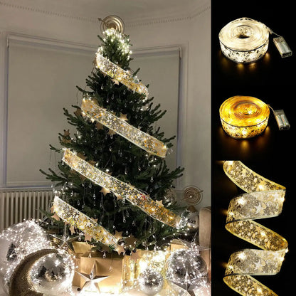Fairy Lights String Christmas Ribbon Bow Tie - 12V Hanging Light