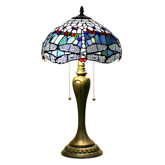 Colorful Dragonfly Tiffany Glass Tabletop Lamp - No Bulb - Table Lamp