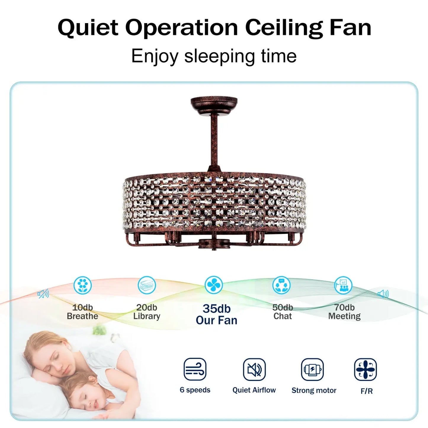 Dia 26.8 Inch Chandelier Ceiling Fan,Crystal Shade Ceiling Fan With Remote Control,3 ABS Blade 4 light No Include Bulb