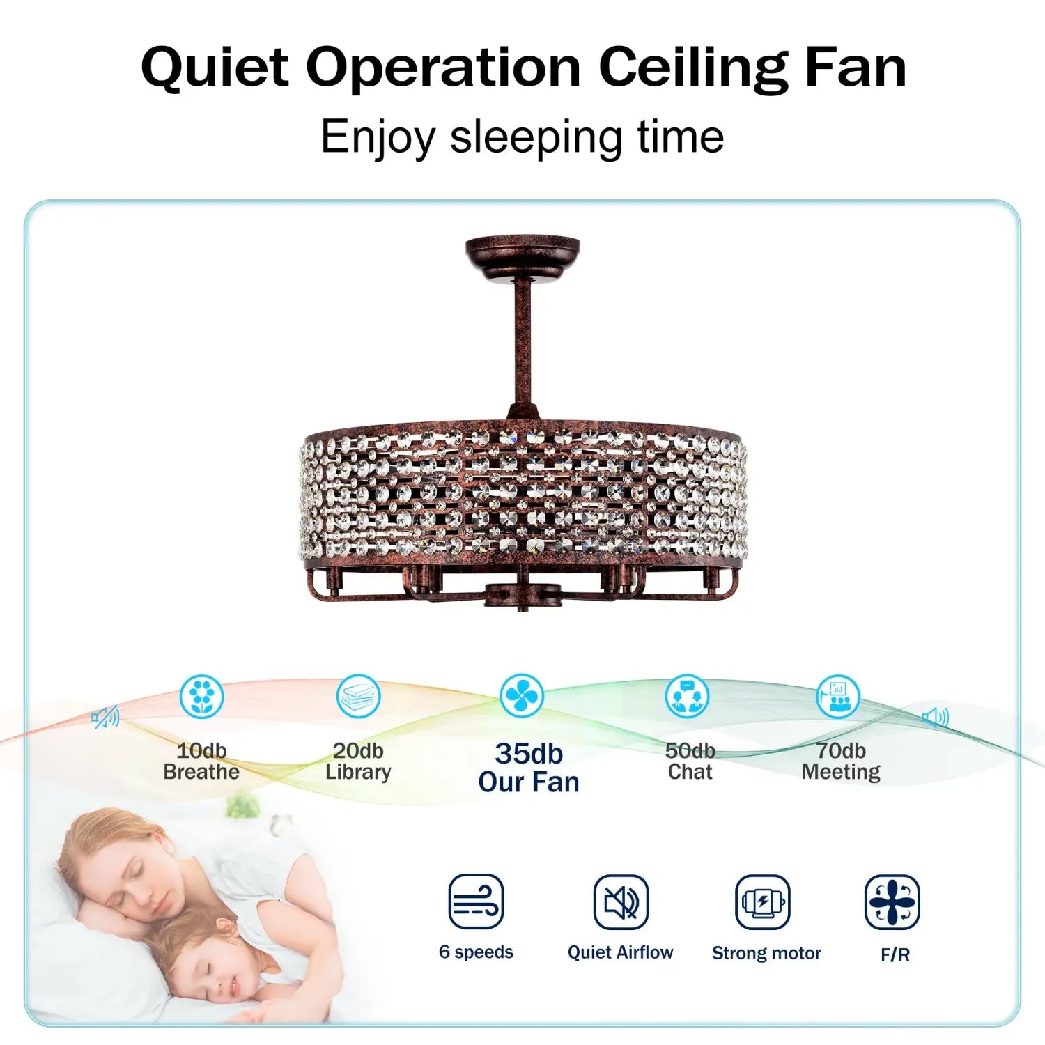 Dia 26.8 Inch Chandelier Ceiling Fan,Crystal Shade Ceiling Fan With Remote Control,3 ABS Blade 4 light No Include Bulb