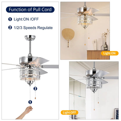 3-Light Chrome Drum Shade LED Ceiling Fan Remote Traditional Farmhouse Rustic Industrial Bohemian Country Cottage