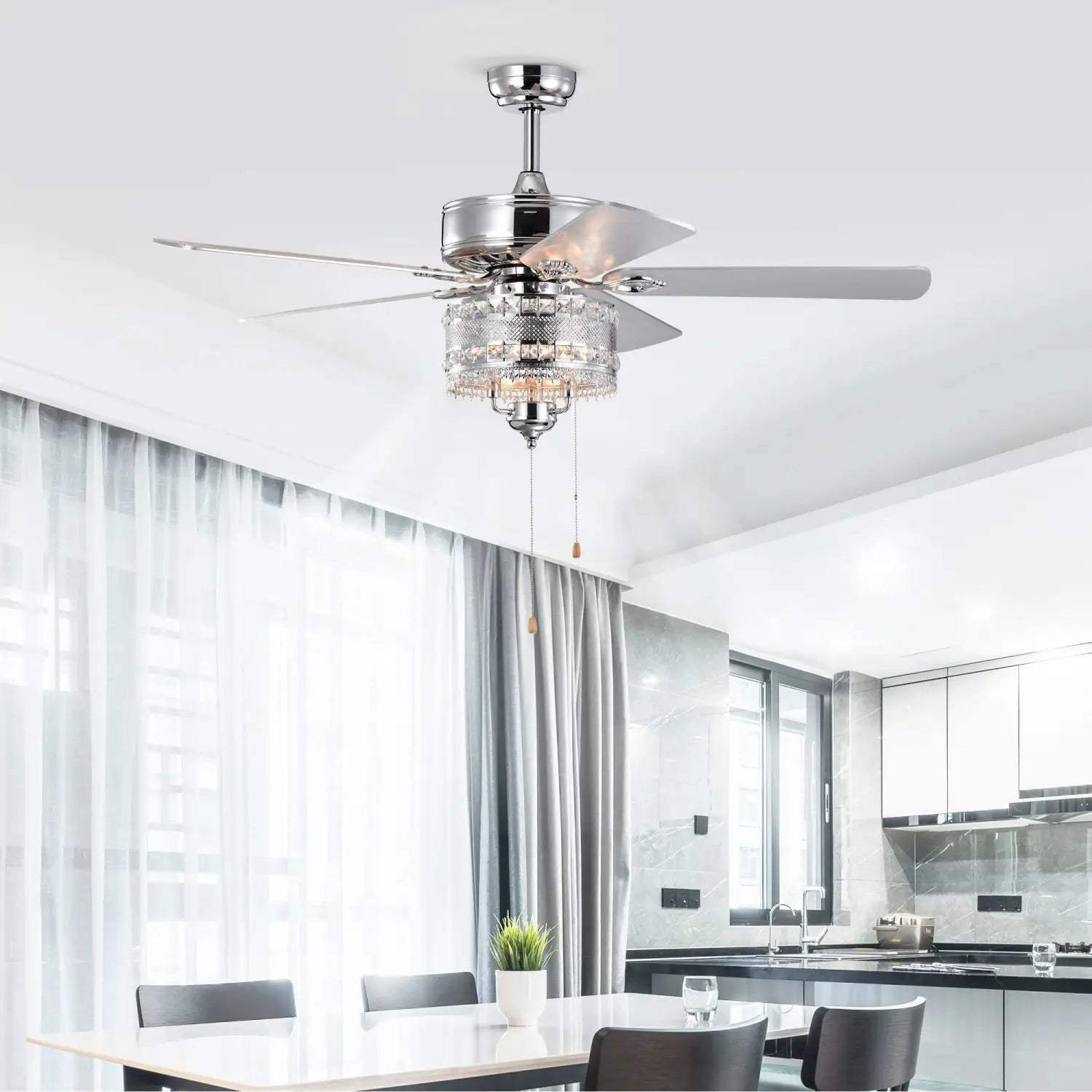 3-Light Chrome Drum Shade LED Ceiling Fan Remote Traditional Farmhouse Rustic Industrial Bohemian Country Cottage