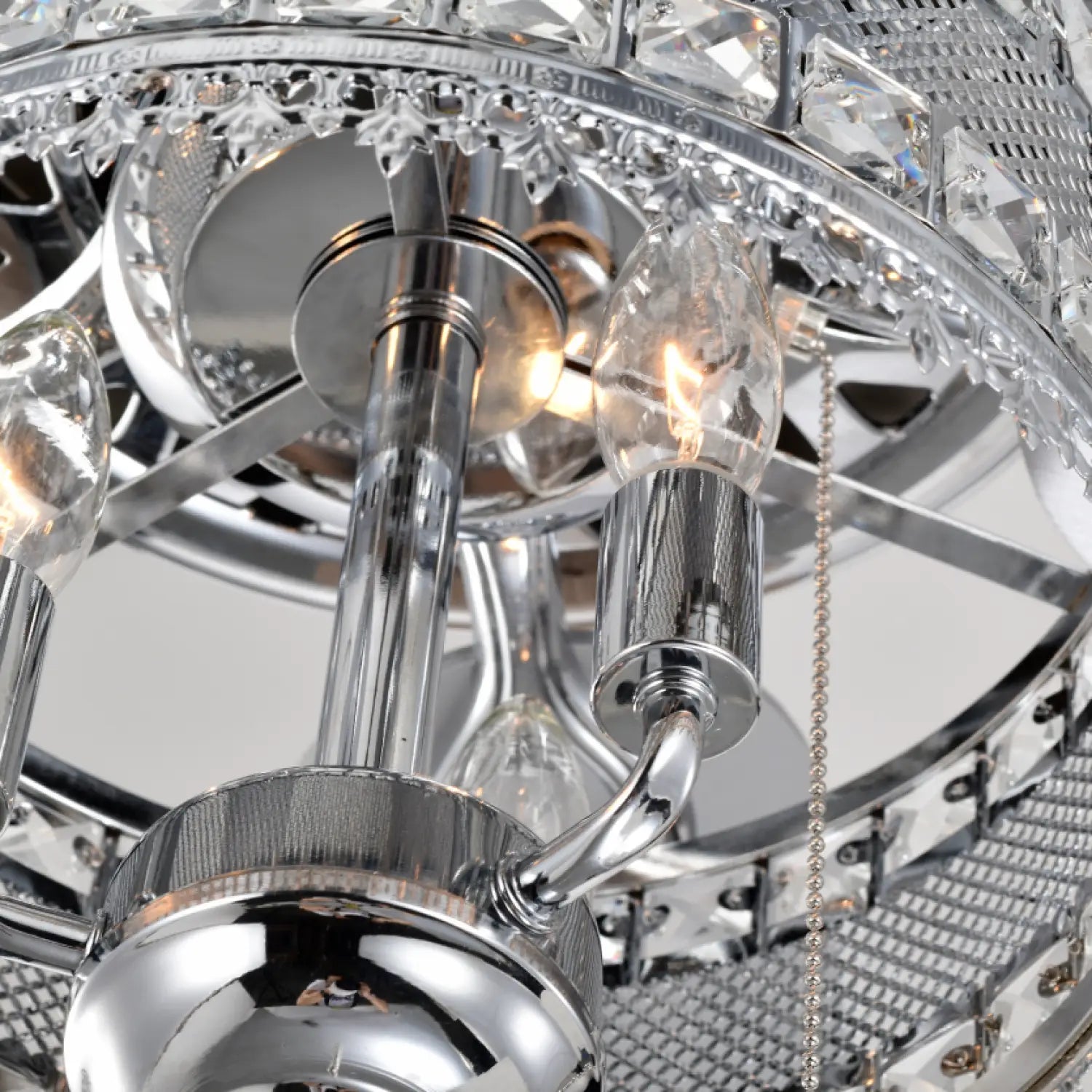 Crystal Ceiling Fan with 5 Reversible Blades and LED Chandelier - Chrome - 12V Hanging Light