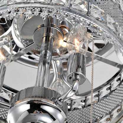 Crystal Ceiling Fan with 5 Reversible Blades and LED Chandelier - Chrome - 12V Hanging Light