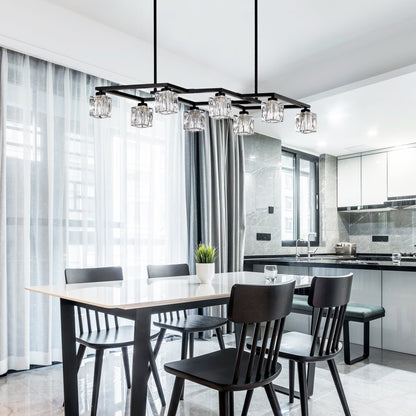 Crystal Chandelier for Dining Room with 8 Light for Modern Farmhouse Design Matte Black 12V Hanging Light