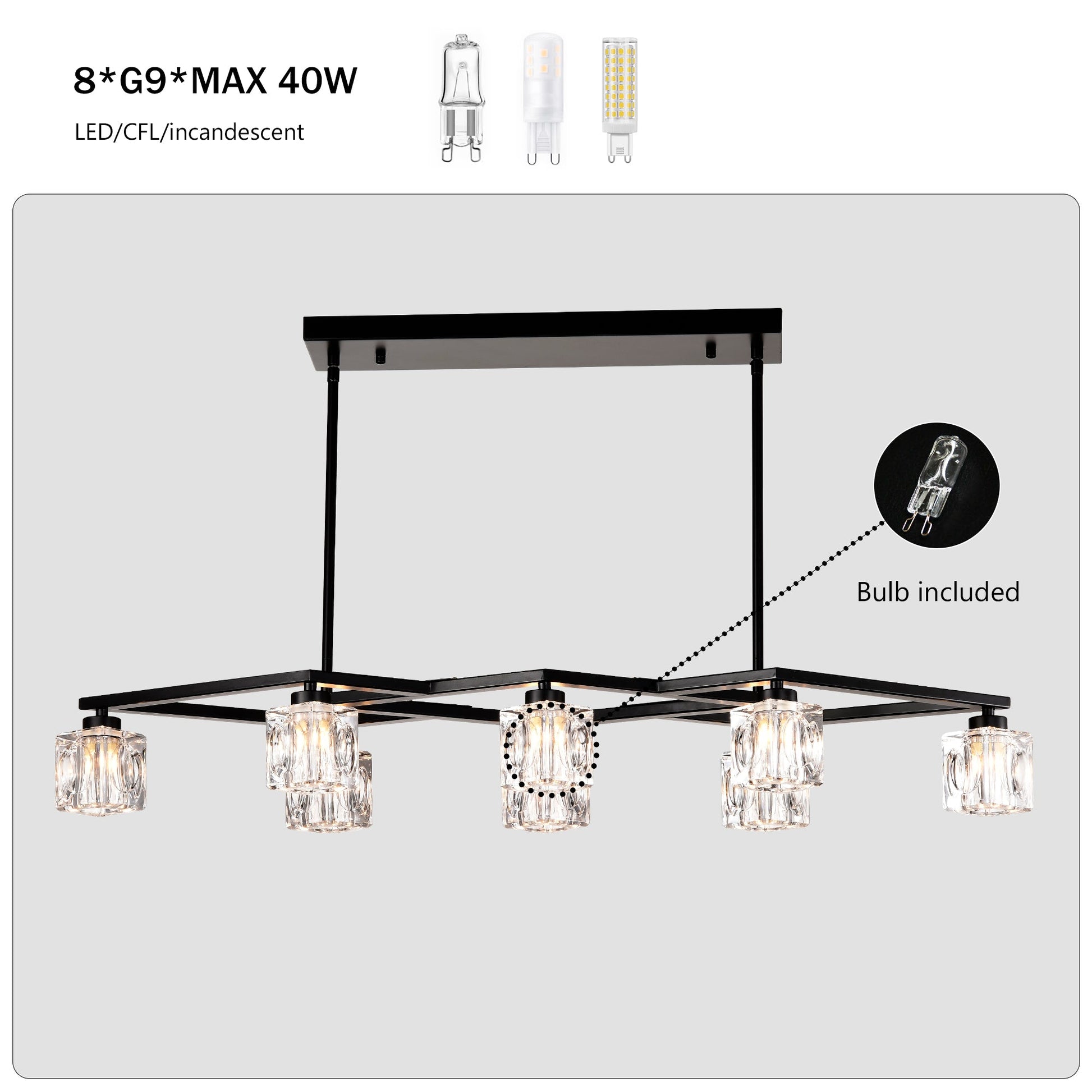 Crystal Chandelier for Dining Room with 8 Light for Modern Farmhouse Design Matte Black 12V Hanging Light