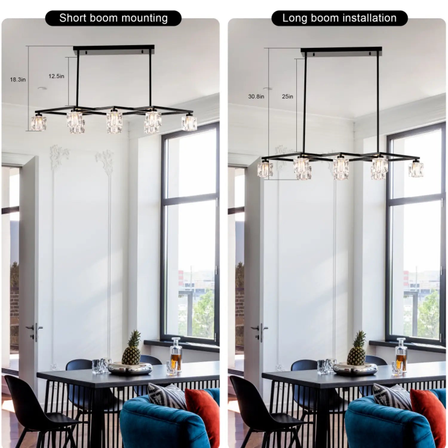Crystal Chandelier for Dining Room with 8 Light for Modern Farmhouse Design Matte Black 12V Hanging Light