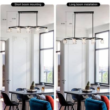 Crystal Chandelier for Dining Room with 8 Light for Modern Farmhouse Design Matte Black 12V Hanging Light