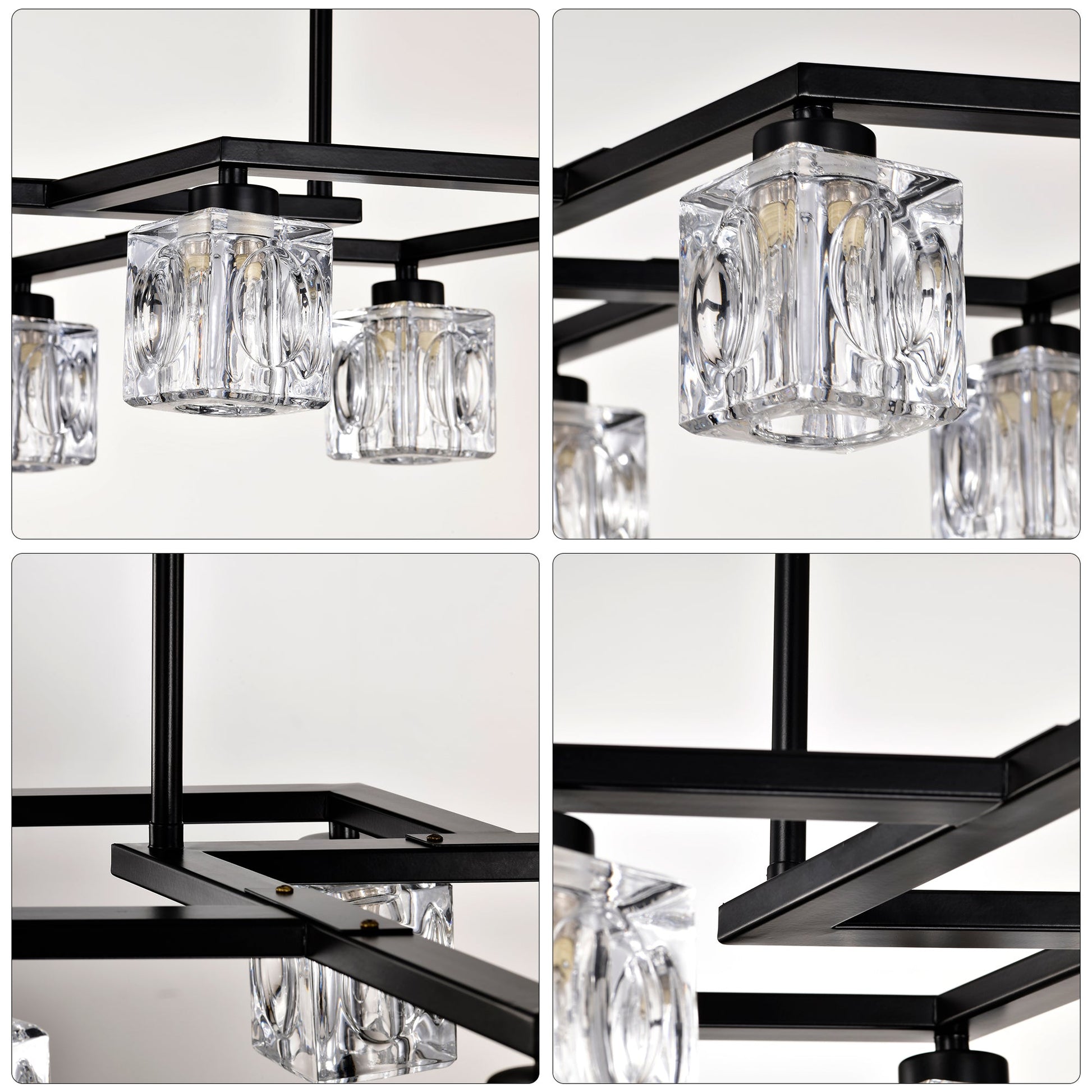 Crystal Chandelier for Dining Room with 8 Light for Modern Farmhouse Design Matte Black 12V Hanging Light