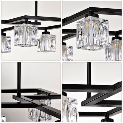 Crystal Chandelier for Dining Room with 8 Light for Modern Farmhouse Design Matte Black 12V Hanging Light