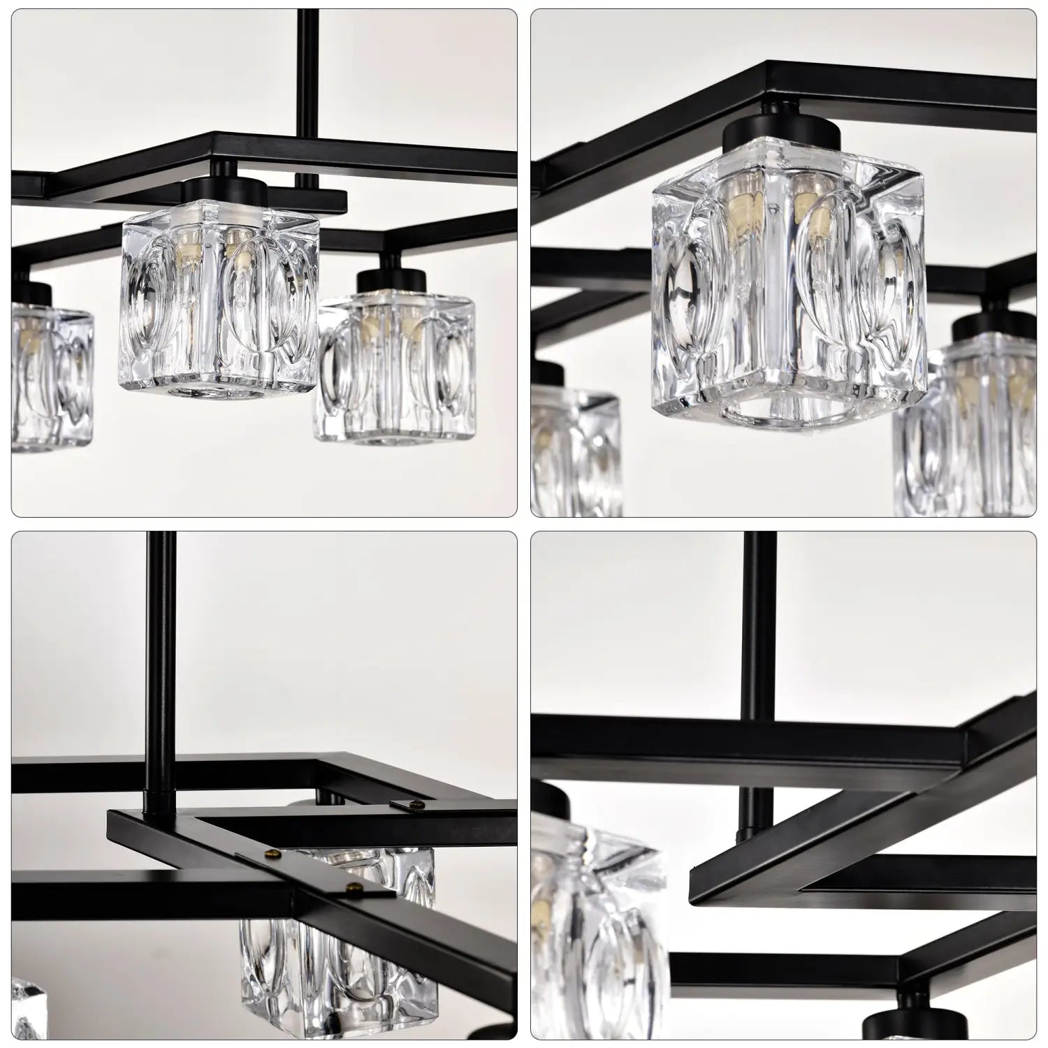 Crystal Chandelier for Dining Room with 8 Light for Modern Farmhouse Design Matte Black 12V Hanging Light