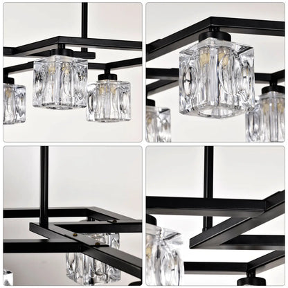 Crystal Chandelier for Dining Room with 8 Light for Modern Farmhouse Design Matte Black 12V Hanging Light