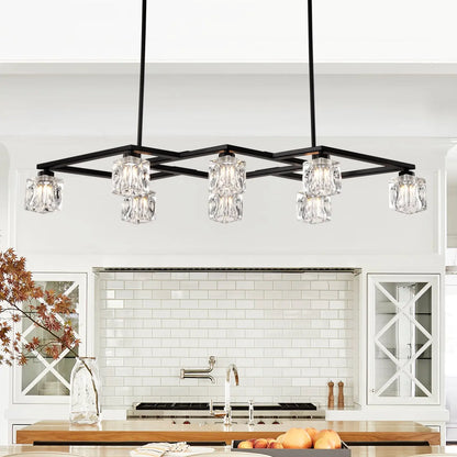 Matte Black Crystal Chandelier For Dining Room 8 Light Kitchen Chandelier Light Fixture Modern Metal Industrial
