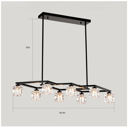 Crystal Chandelier for Dining Room with 8 Light for Modern Farmhouse Design Matte Black 12V Hanging Light