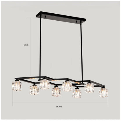 Crystal Chandelier for Dining Room with 8 Light for Modern Farmhouse Design Matte Black 12V Hanging Light
