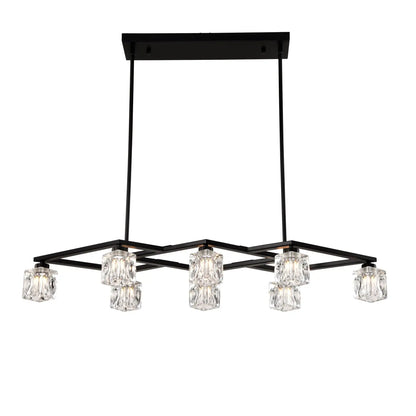 Matte Black Crystal Chandelier For Dining Room 8 Light Kitchen Chandelier Light Fixture Modern Metal Industrial