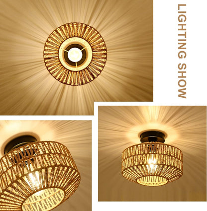 Bohemian Rattan Ceiling Mount Light Fixtures