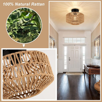 Bohemian Rattan Ceiling Mount Light Fixtures