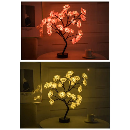 Decorative Flower Lamp with Soft Warm Light for Home Interiors - 2PC BY 1 Pink Black - Table Lamps