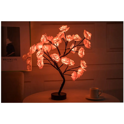 Decorative Flower Lamp with Soft Warm Light for Home Interiors - Pink Black - Table Lamps